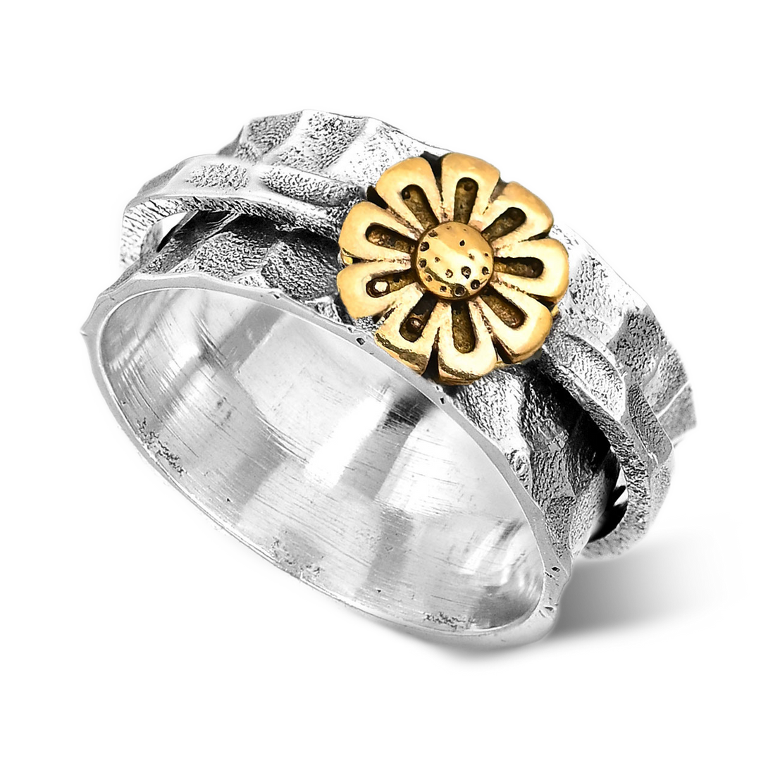 Δαχτυλίδι Spinner από Ασήμι 925 με Ηλιοτρόπιο για Γυναίκες