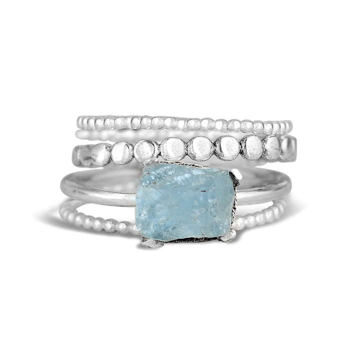 Σετ δαχτυλιδιών Aquamarine από ασήμι 925
