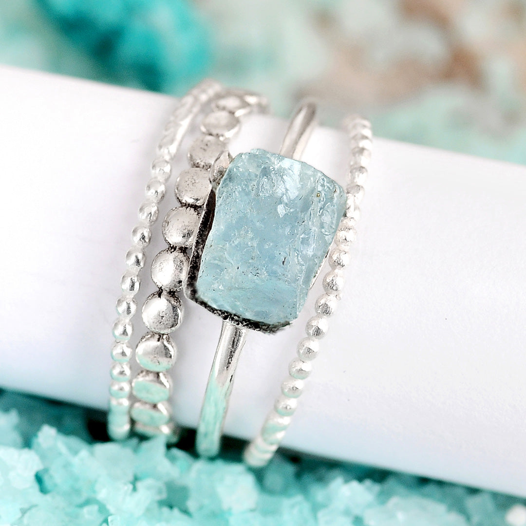 Σετ δαχτυλιδιών Aquamarine από ασήμι 925