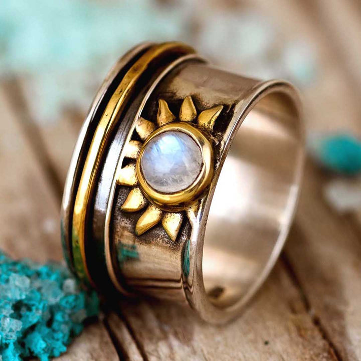 Δαχτυλίδι Fidget με Ηλιακό Μονολίθο σε Ασημένιο 925