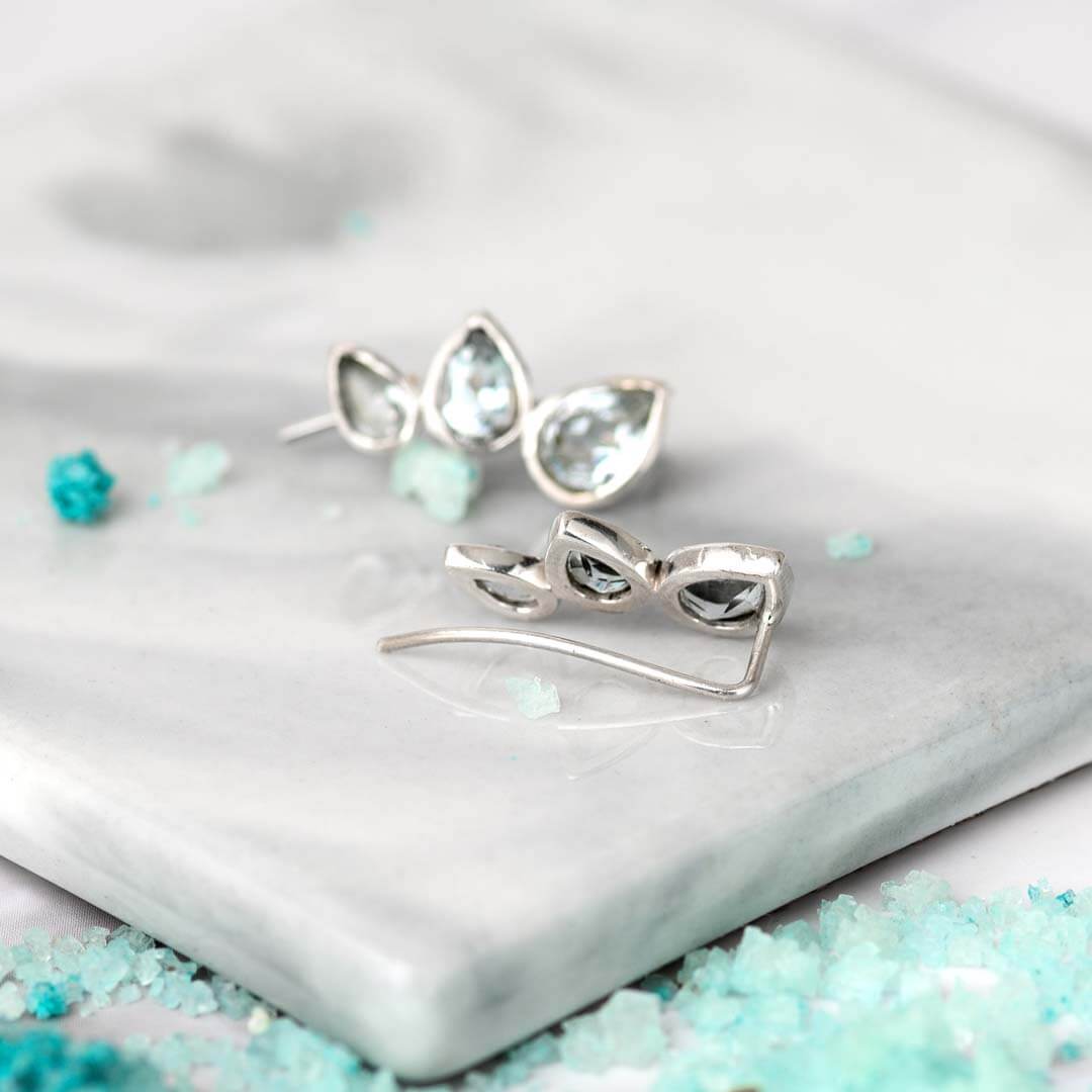 Σκουλαρίκια Aquamarine Teardrop Ear Climber από Ασήμι