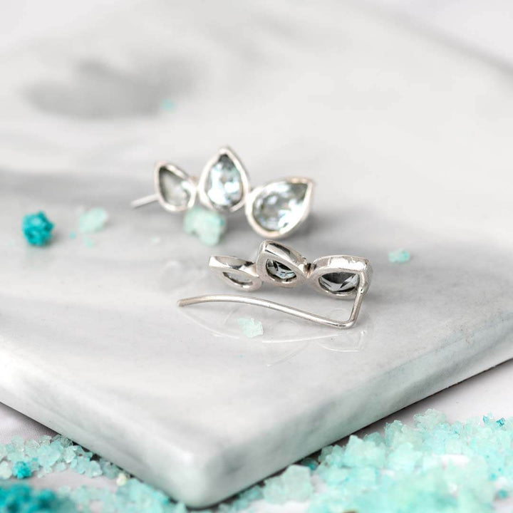 Σκουλαρίκια Aquamarine Teardrop Ear Climber από Ασήμι
