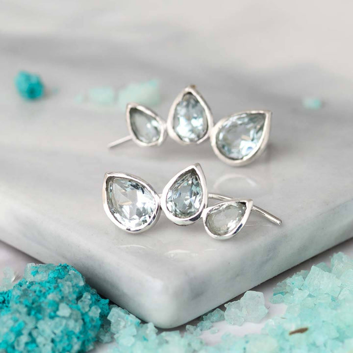 Σκουλαρίκια Aquamarine Teardrop Ear Climber από Ασήμι