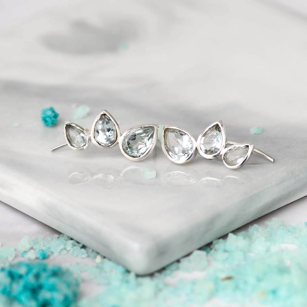 Σκουλαρίκια Aquamarine Teardrop Ear Climber από Ασήμι