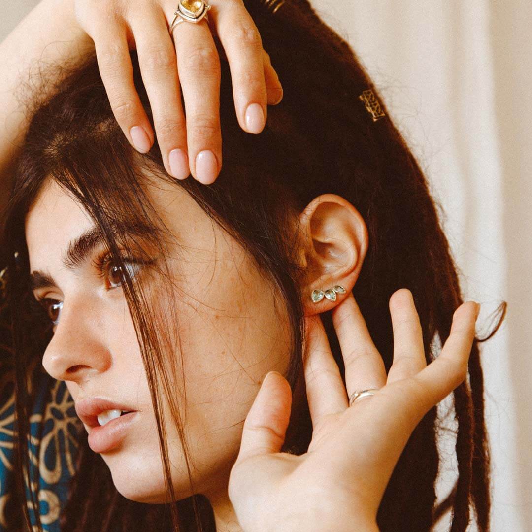 Σκουλαρίκια Aquamarine Teardrop Ear Climber από Ασήμι