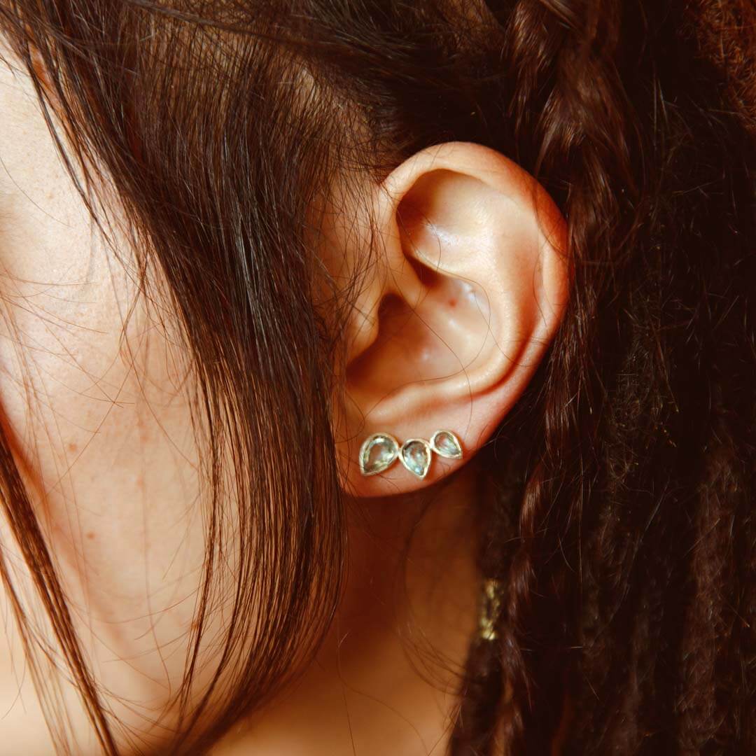 Σκουλαρίκια Aquamarine Teardrop Ear Climber από Ασήμι