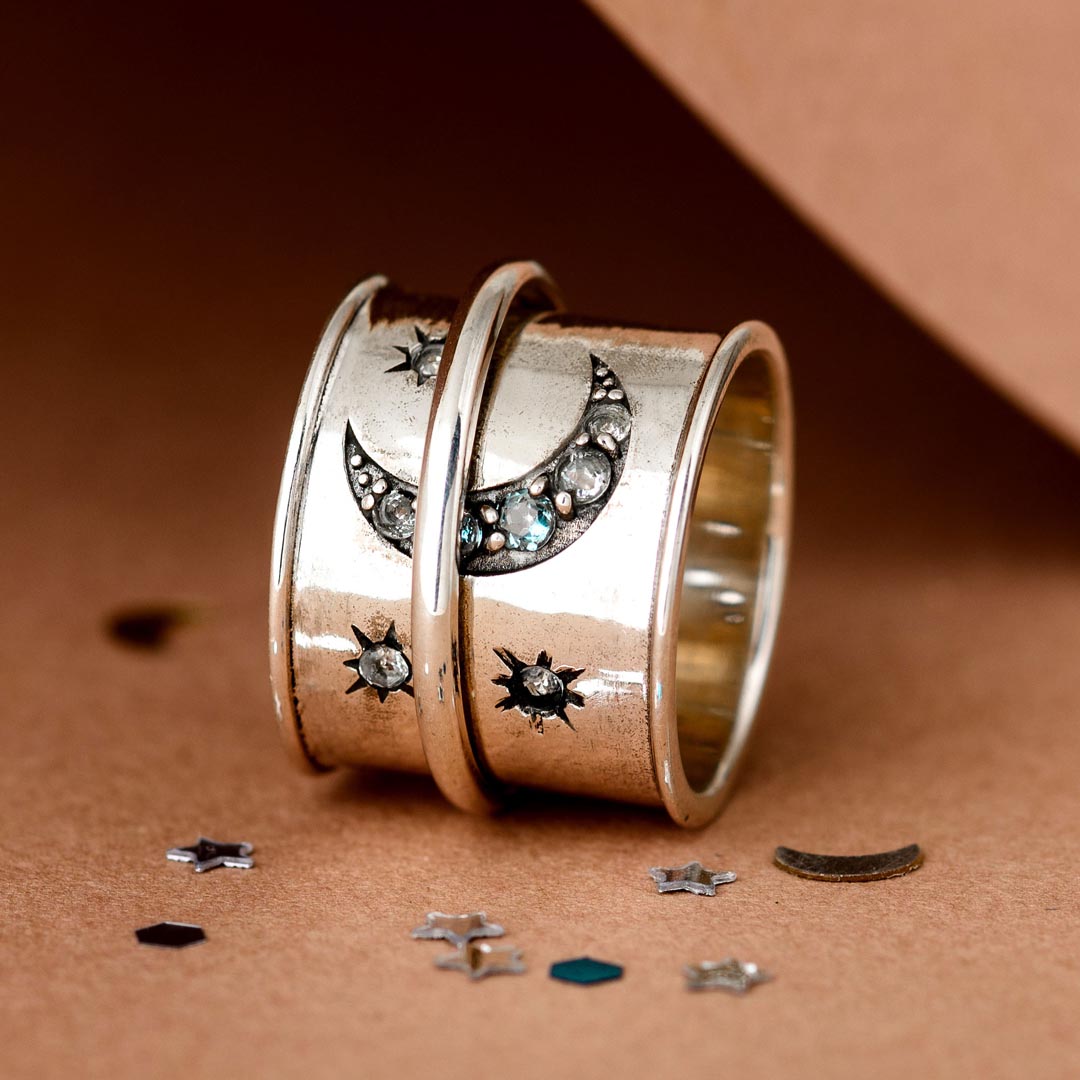 Δαχτυλίδι Fidget με Ακουαμαρίνα και Αστέρια