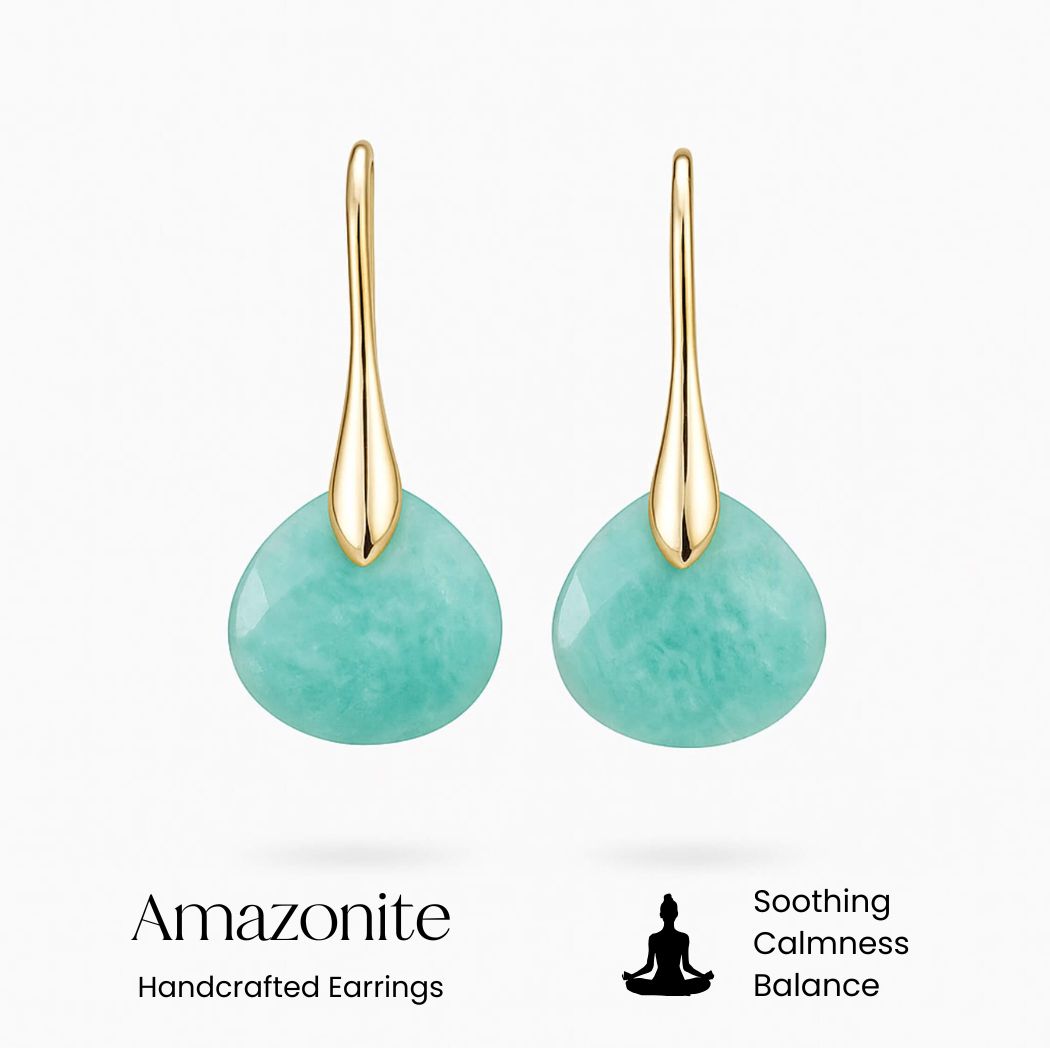 Amazonite Gemstone Gold Dangle Earrings