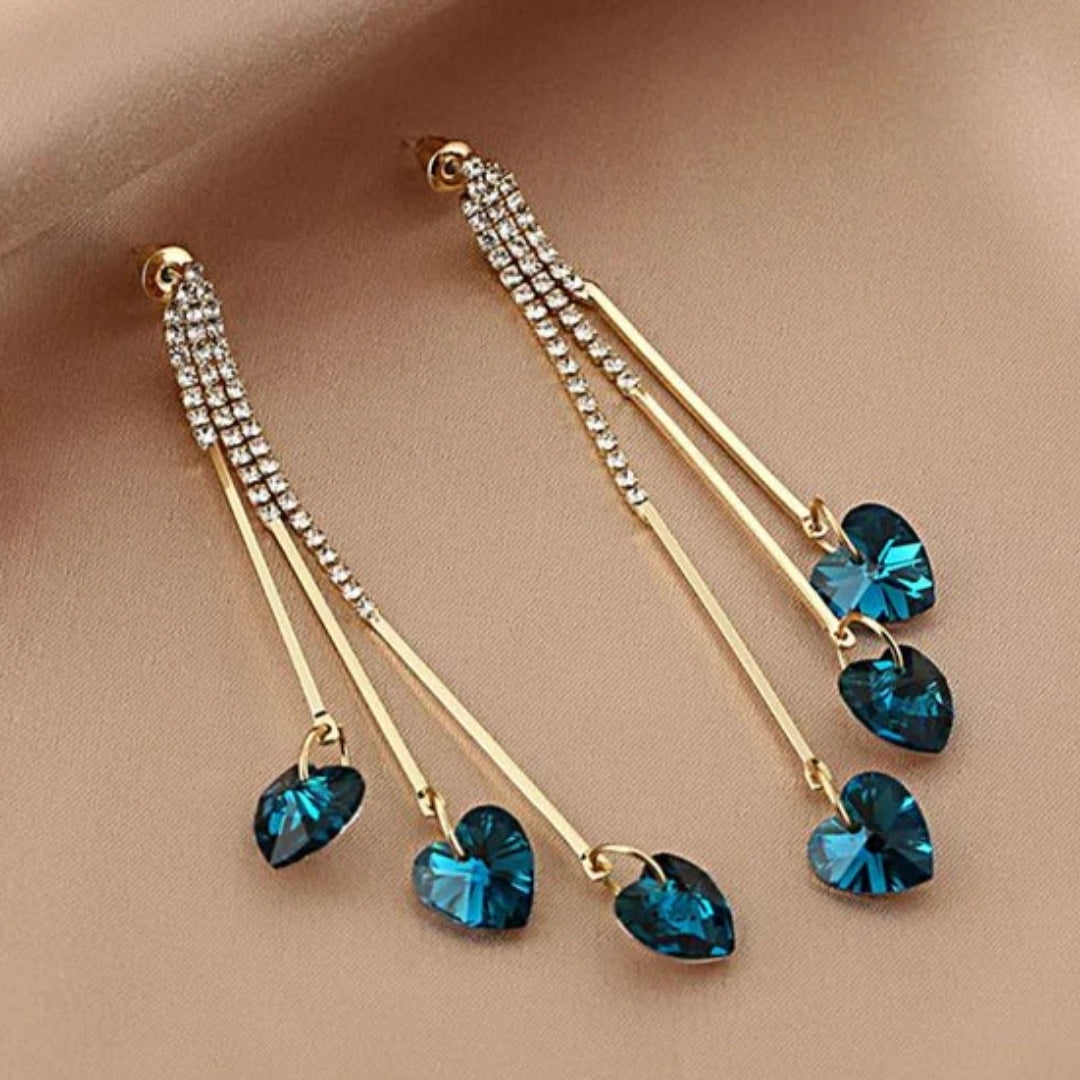 Charming Blue Crystal Heart Rain Earrings
