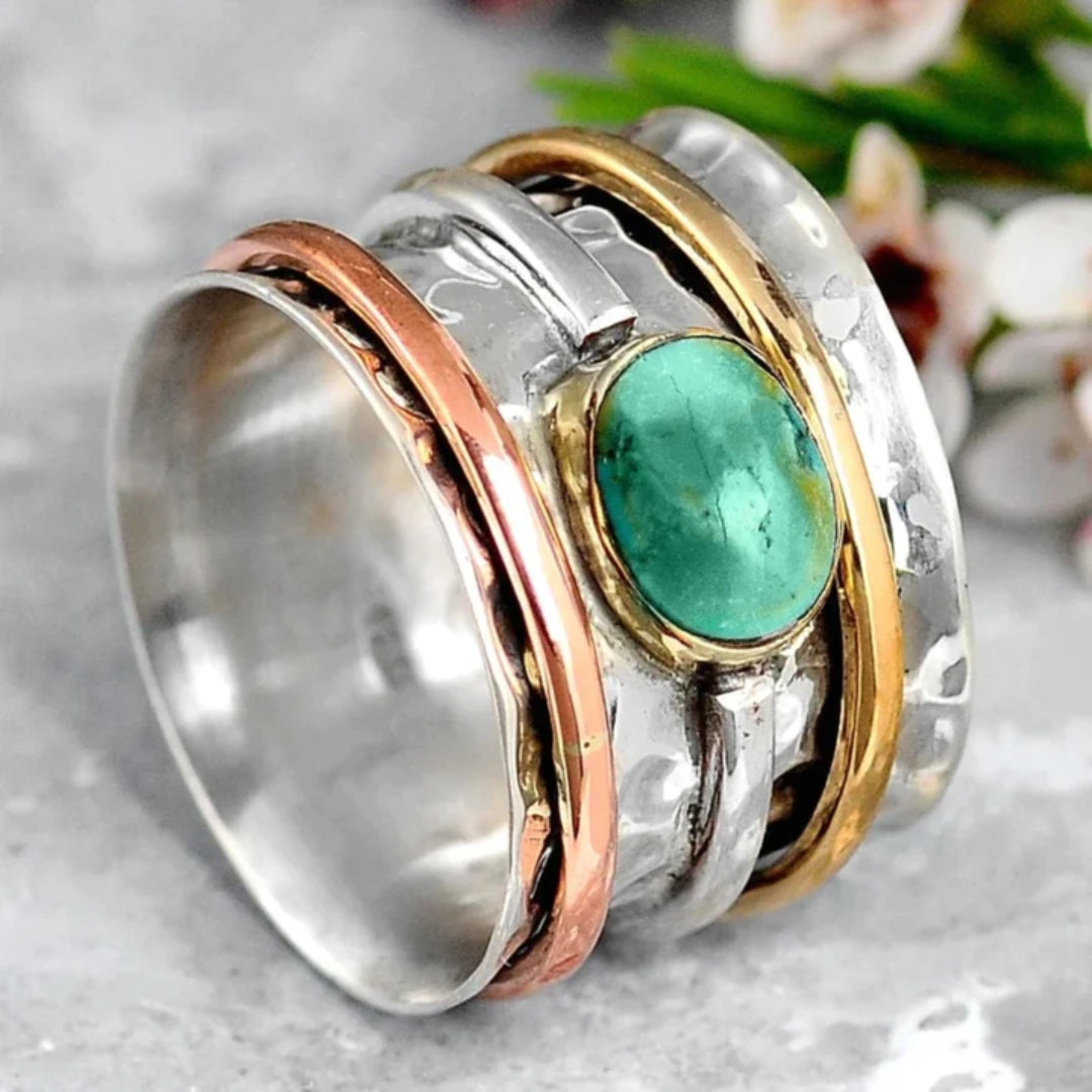 Tri-Color Accent Ring with Silver, Gold, and Rose Gold Bezel
