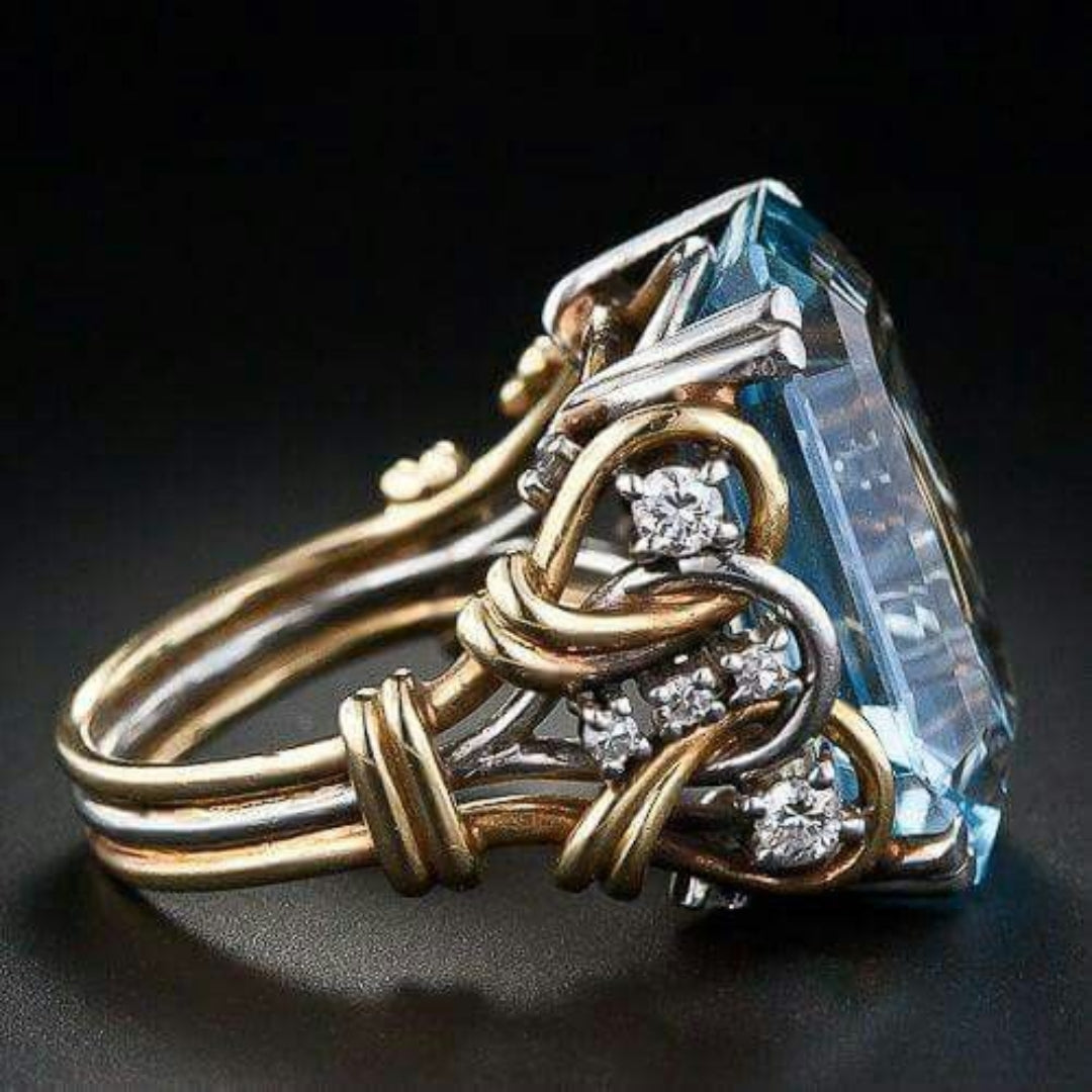 Vintage Blue Zirconia Stacking Gold Ring
