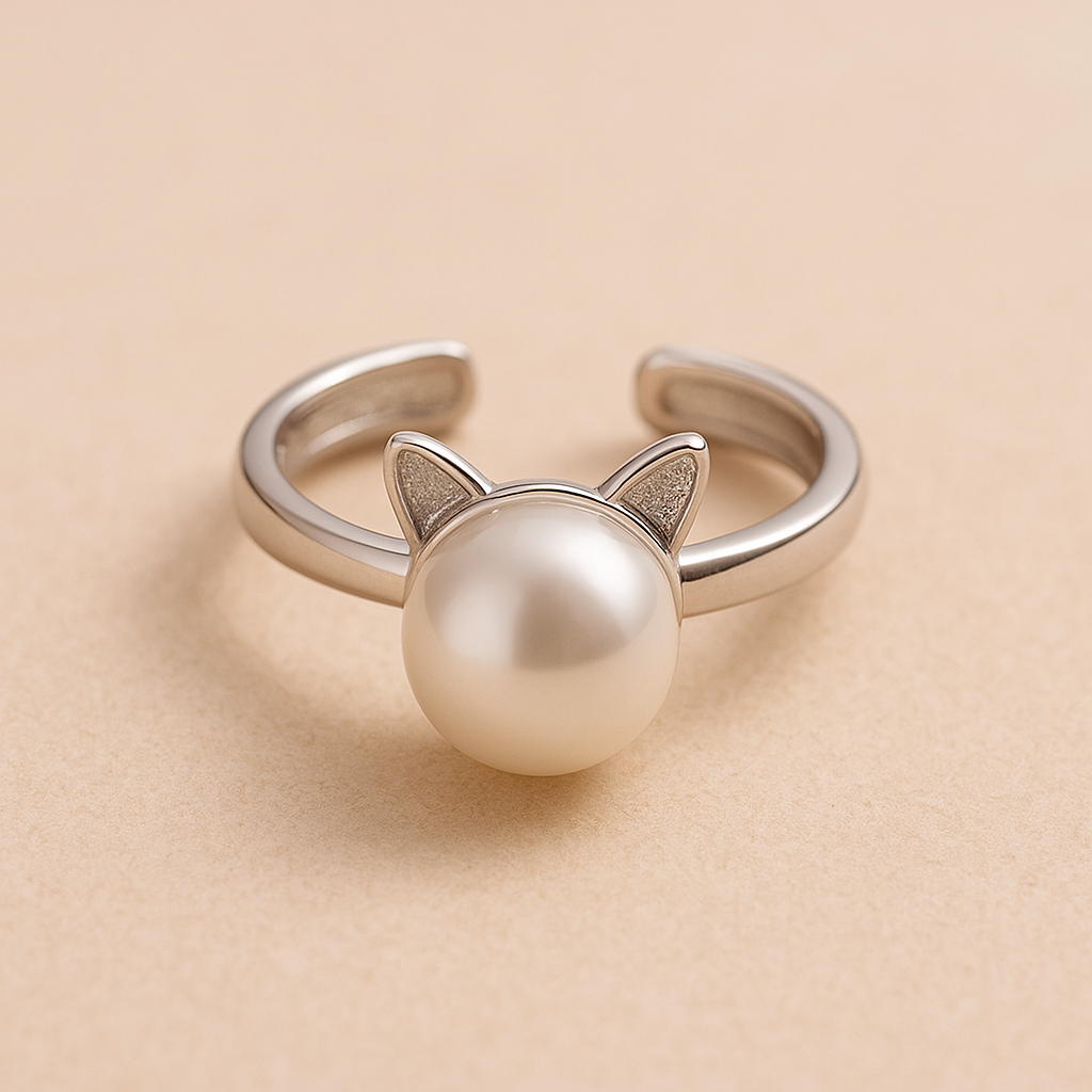 Κολιέ Γάτας με Μάργαρο και Δαχτυλίδι