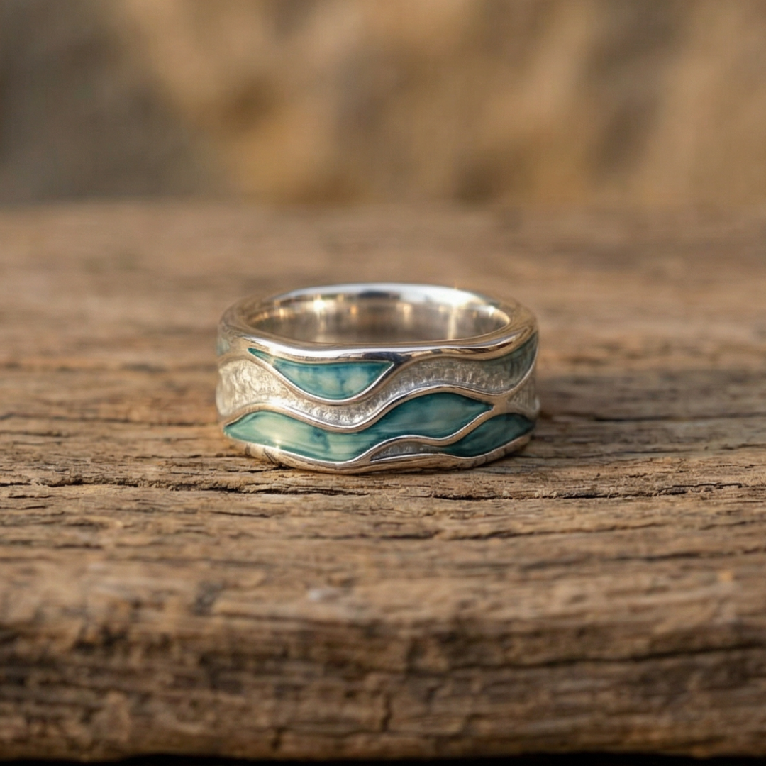 Turquoise Silver Ripple Ring