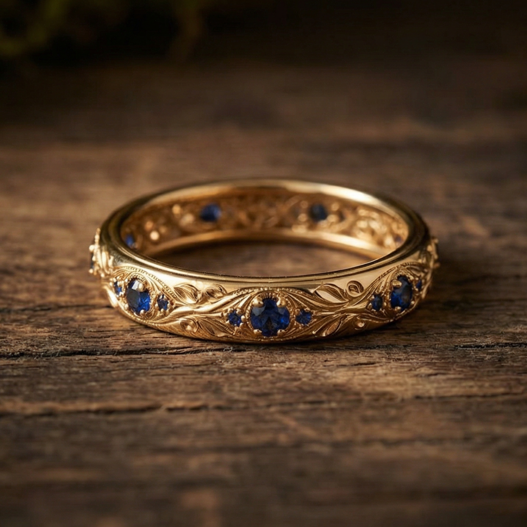 Gorgeous Leaf-Inspired Blue Zirconia Ring