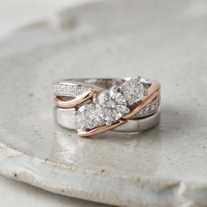Antique Gold and Silver Zirconia Band Ring