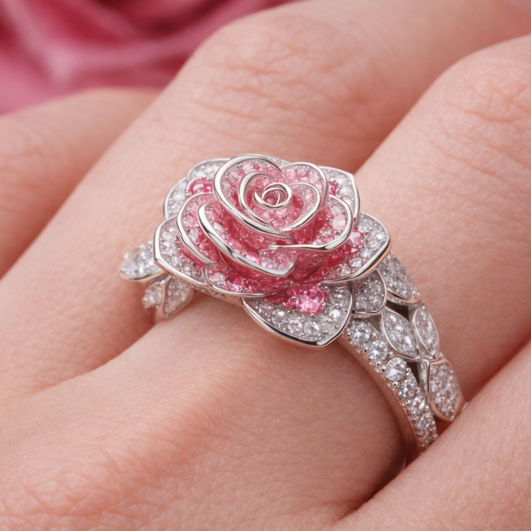 Rose Blossom Design Silver Ring