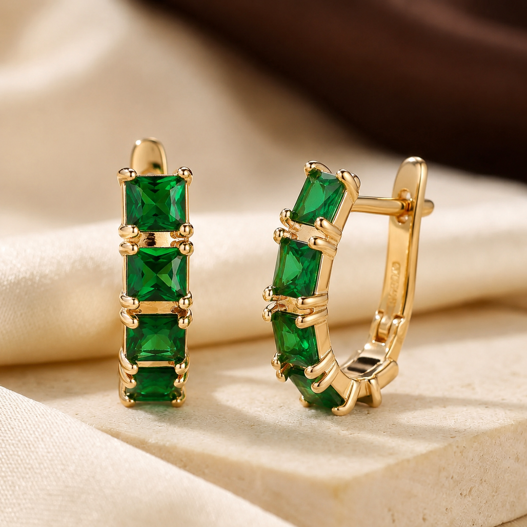 Emerald and Gold Statement Hoop Earrings
