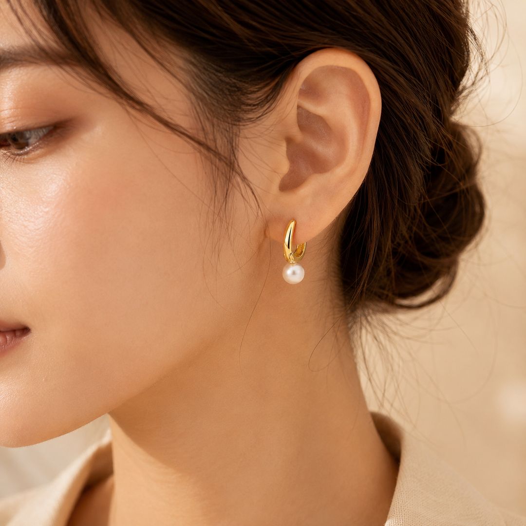 Glistening Pearl Hoop Earrings