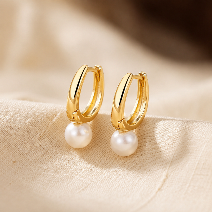 Golden Pearl Hoop Earrings