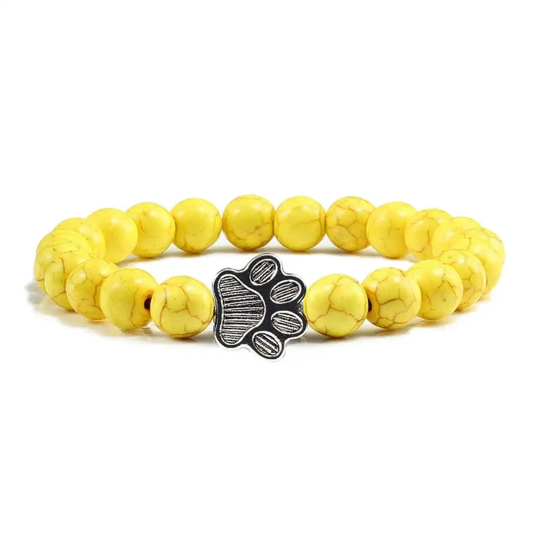 Natural Stone Paw Print Bead Bracelet