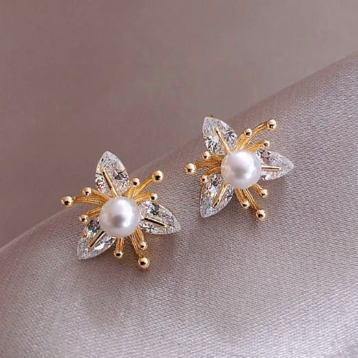 Pearl and Crystal-Embellished Floral Earrings