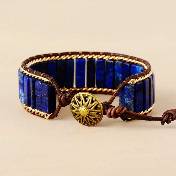 Βραχιόλι Δερμάτινο με Λάπις Λαζουλί και Χρυσό