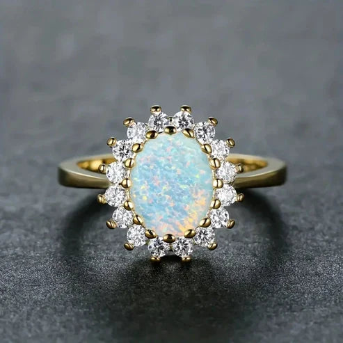 Curved Opal Zirconia Gold Band