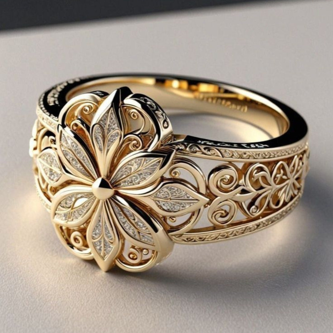 Exquisite Floral Zirconia Gold Band