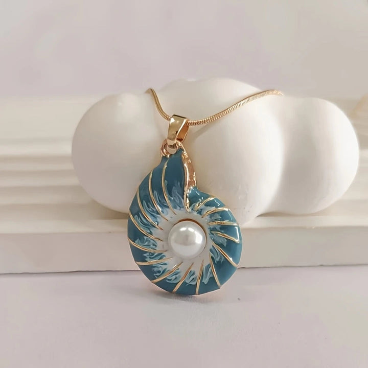 Azure Pearl Shell Pendant Necklace