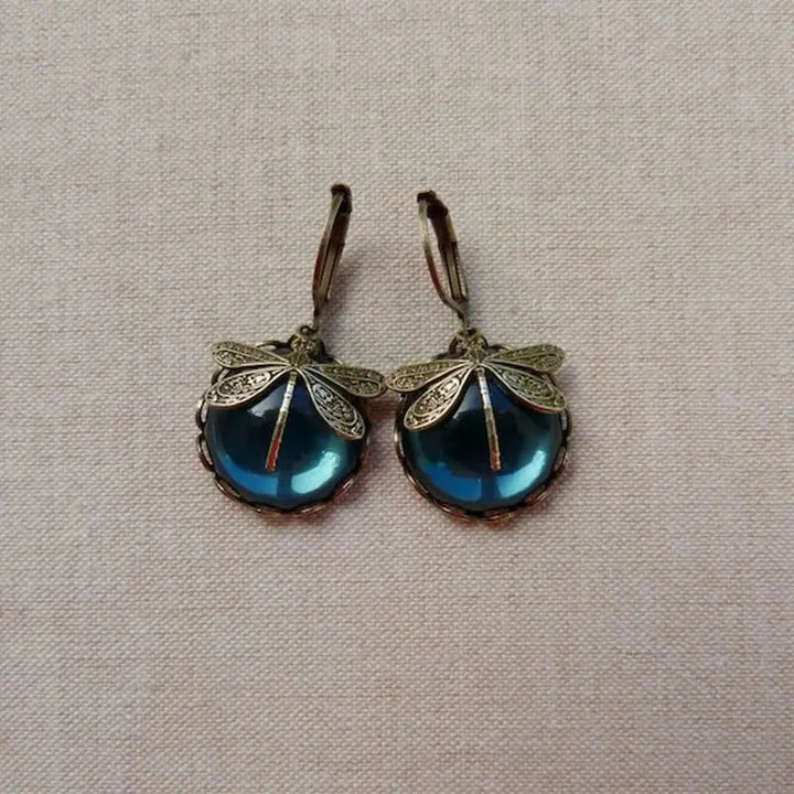 Vintage-Inspired Gold Round Dragonfly Earrings