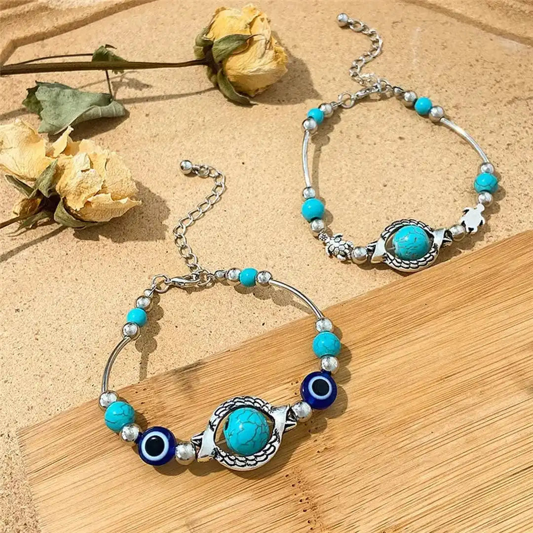 Aqua Vintage Silver Turquoise Bracelet