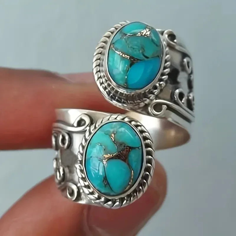 Chic Retro Turquoise Cross Band Ring
