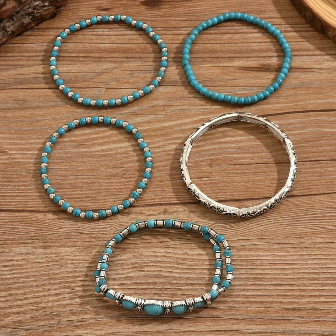 Bohemian Collection of Turquoise Gemstone Bracelets