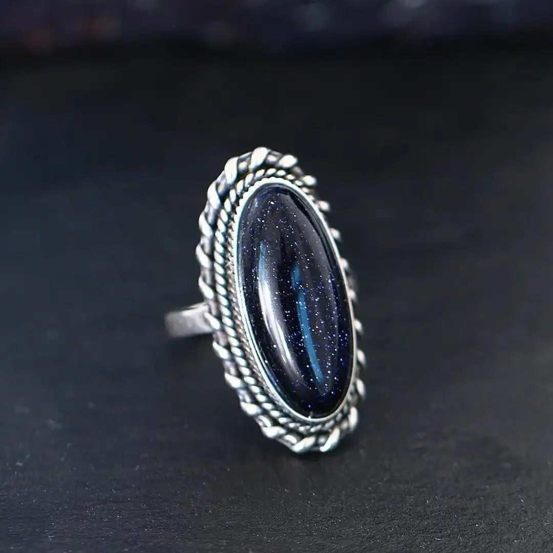 Vintage Silver Blue Sandstone Ring