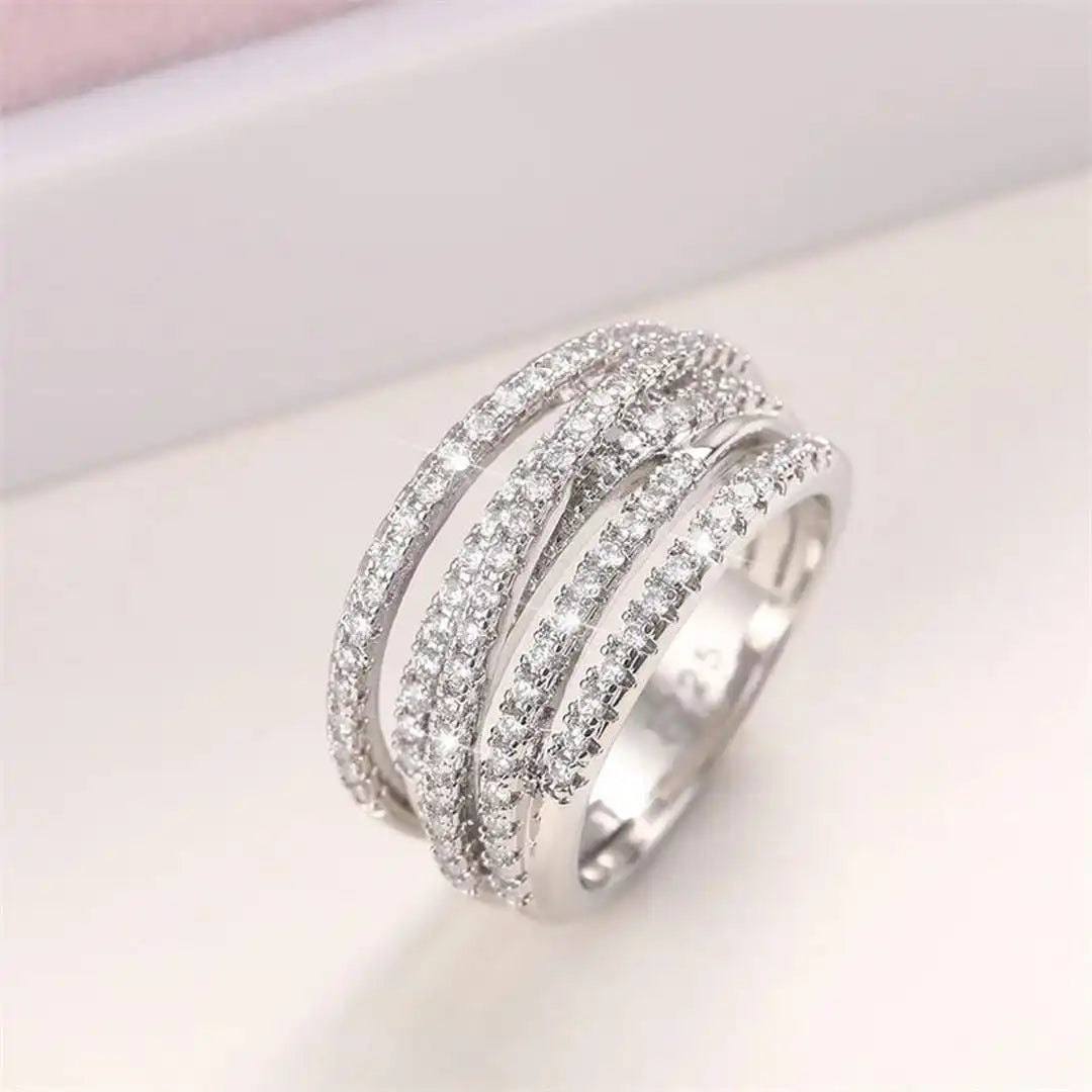 Layered Zirconia Cross Band Ring