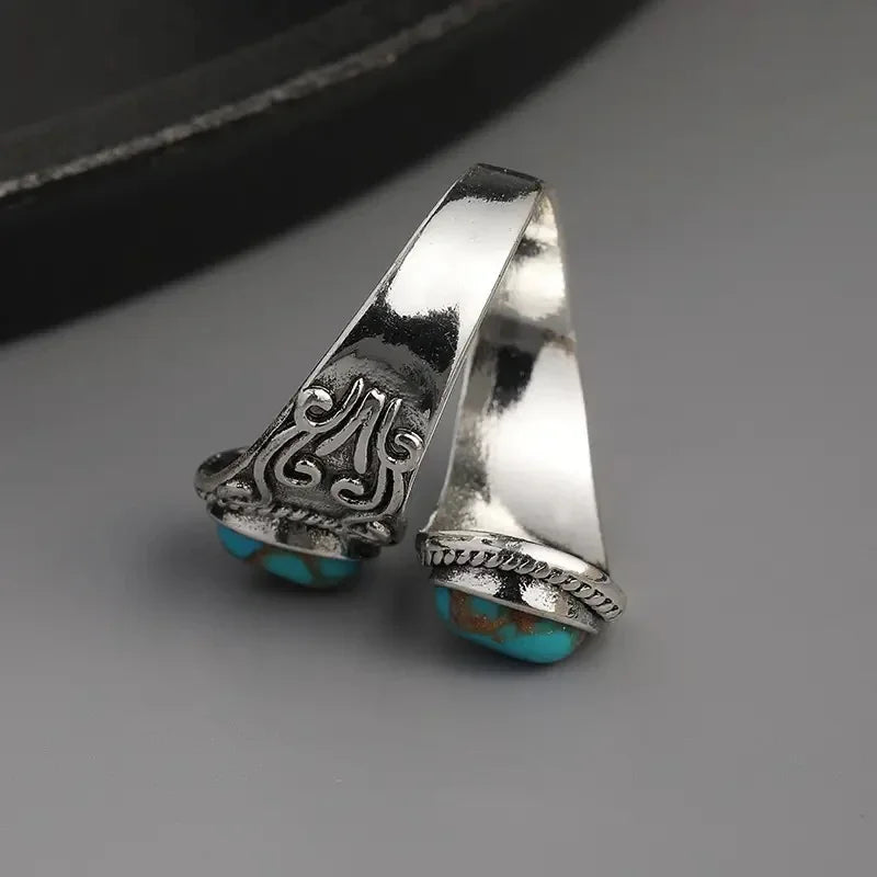 Chic Retro Turquoise Cross Design Band Ring