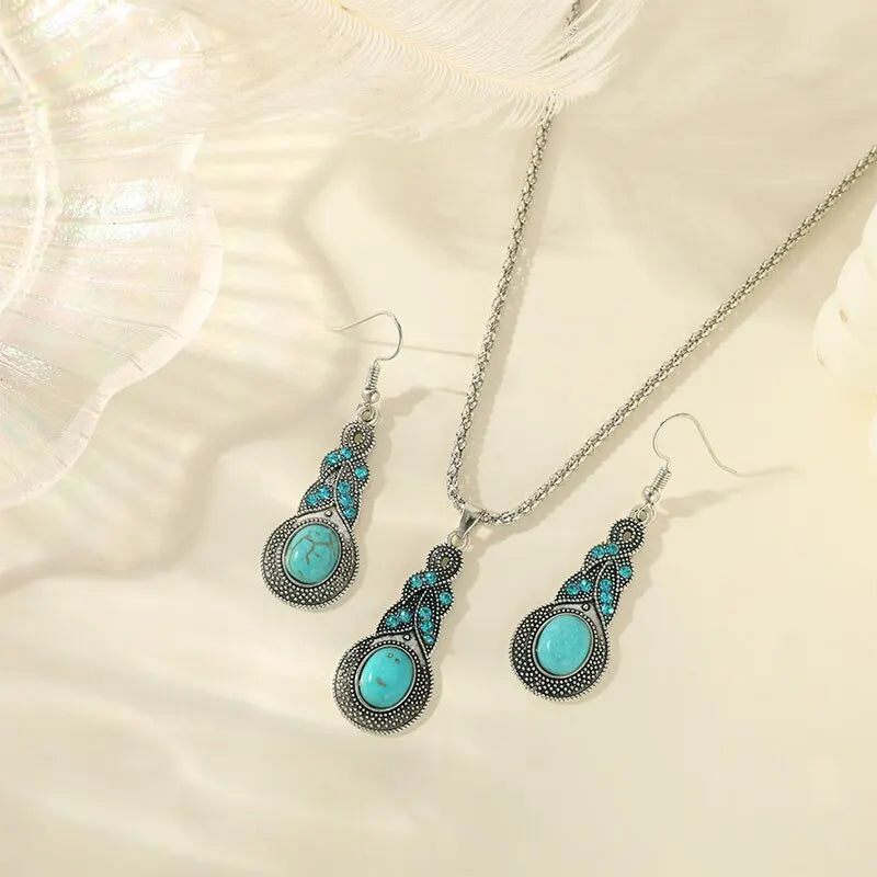 Vintage Turquoise Gemstone Jewelry Set