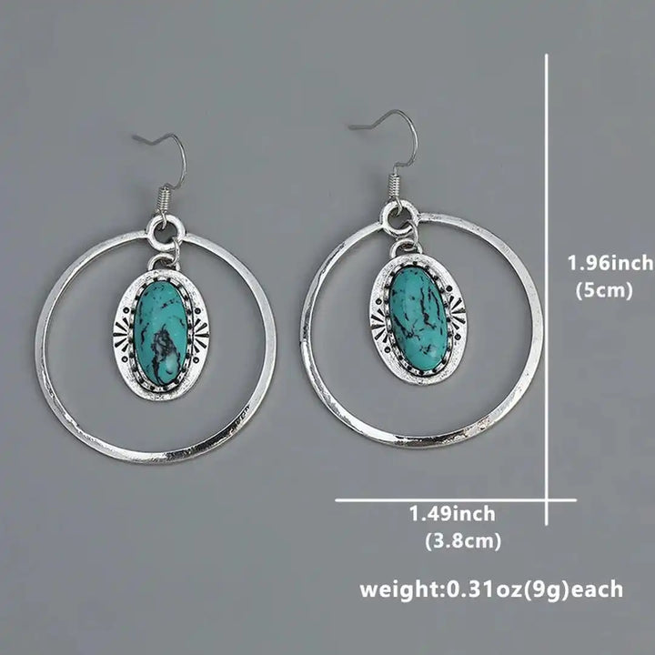 Vintage Silver Turquoise Inlay Dangle Earrings