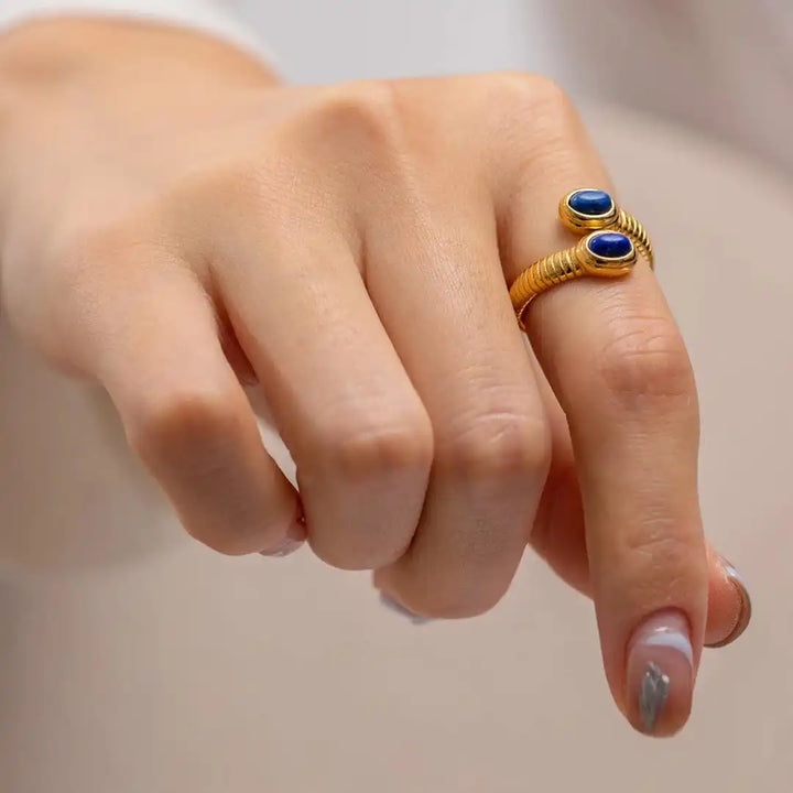 Bohemian Adjustable Ring featuring Gold, Lapis Lazuli, and Turquoise
