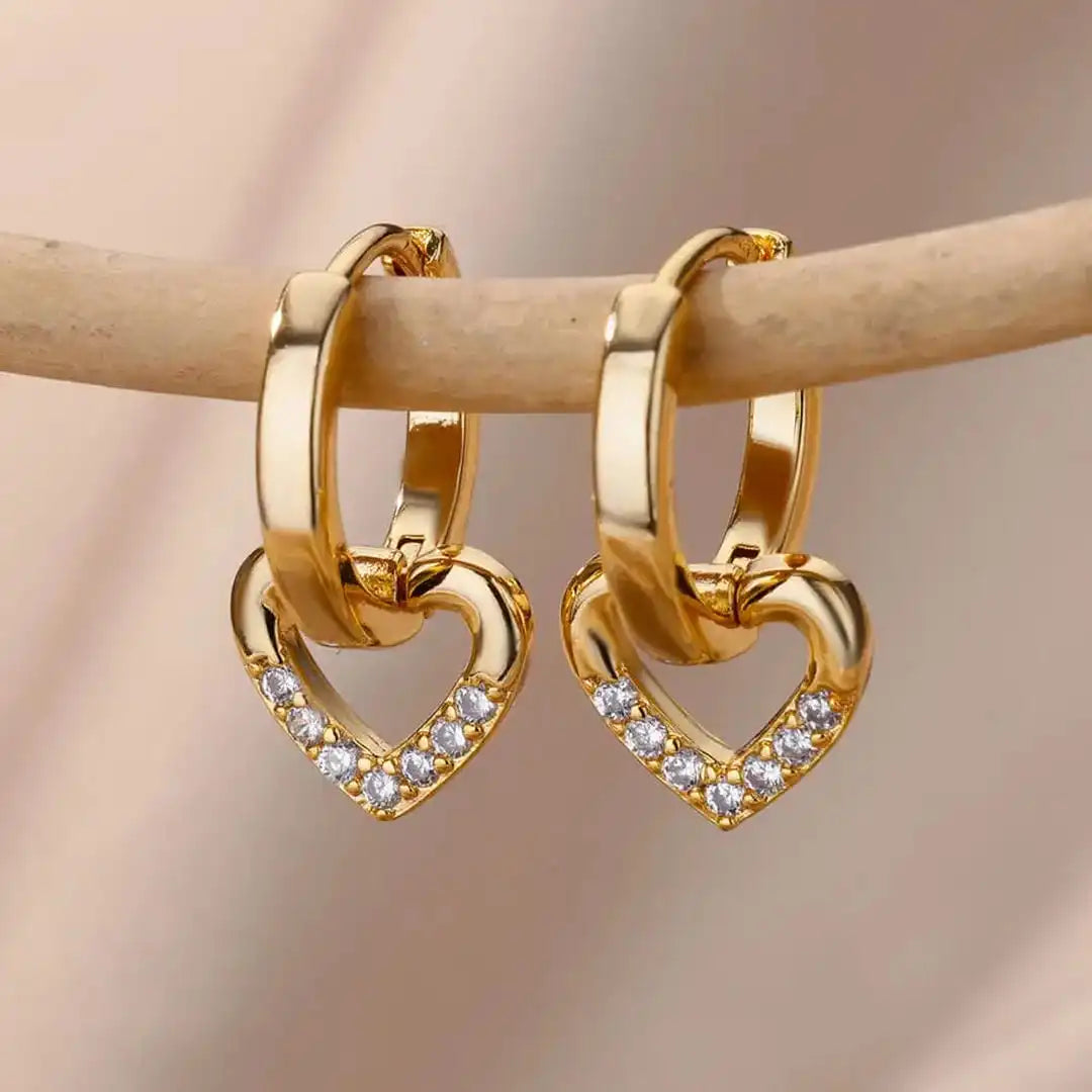 Open-Heart Zirconia Earrings
