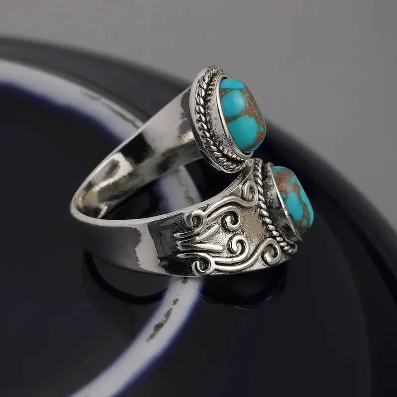 Chic Retro Turquoise Cross Band Ring