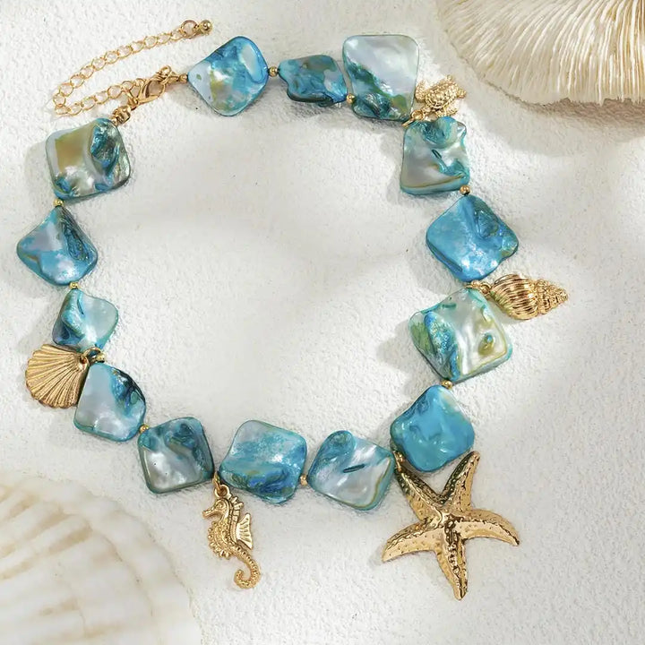 Bohemian Starfish Pendant Necklace with Gemstone Details