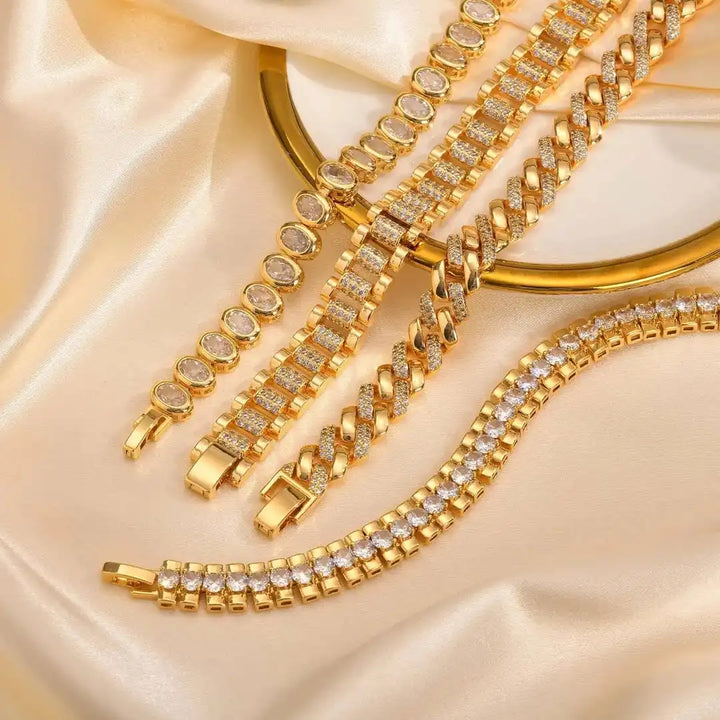 Gold Chunky Cubic Zirconia Adjustable Bracelet Set