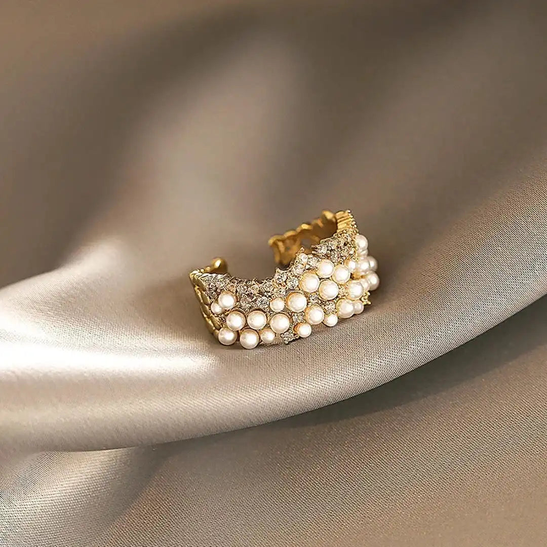 Retro Adjustable Pearl and Zirconia Ring