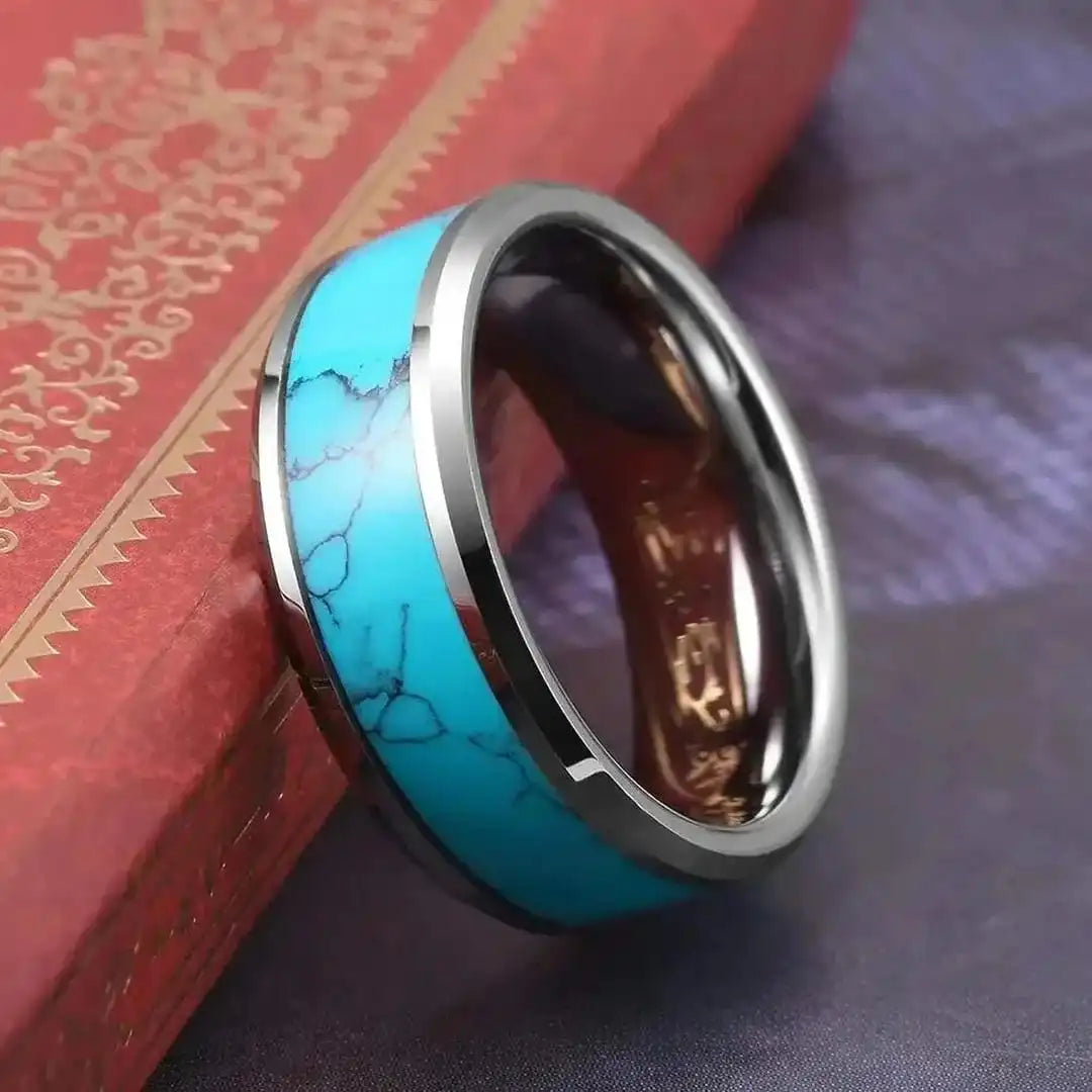 Turquoise and Silver Inlay Gemstone Ring