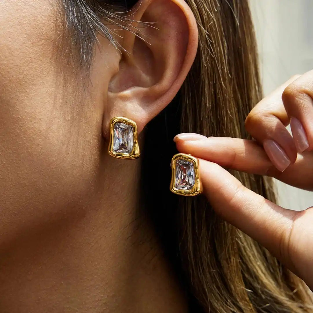 Classic Gold Square Zircon Earrings
