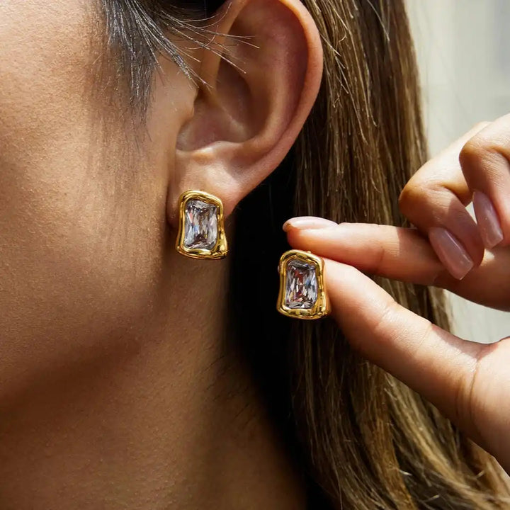 Timeless Square Zircon Earrings in Classic Gold