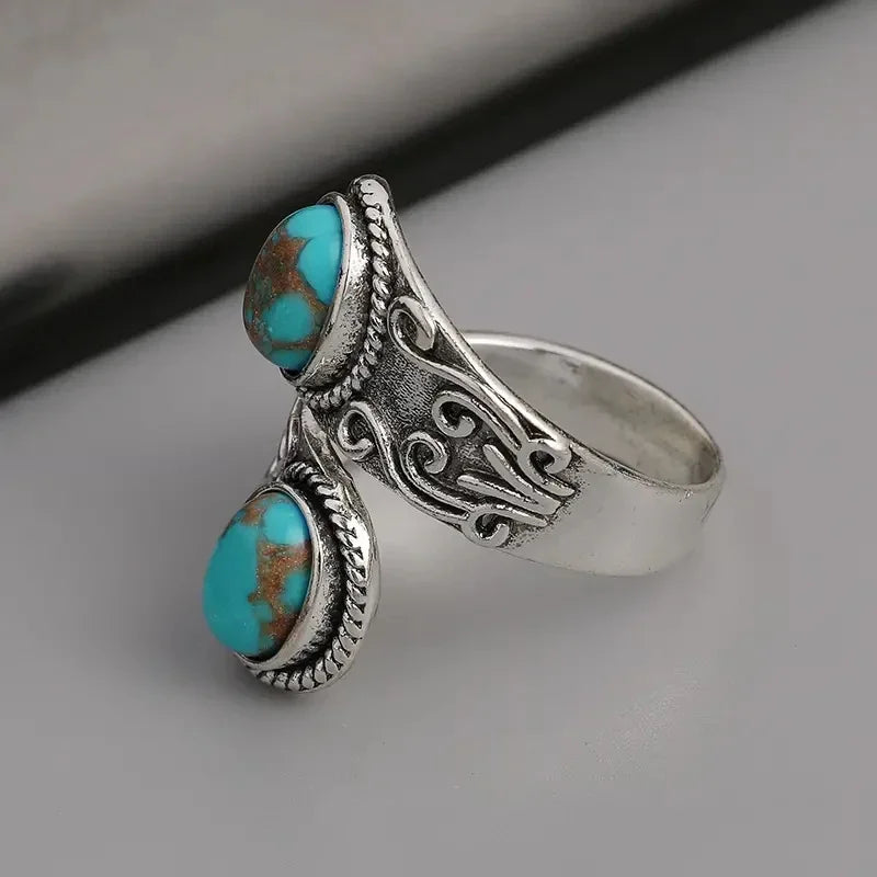 Chic Retro Turquoise Cross Design Band Ring