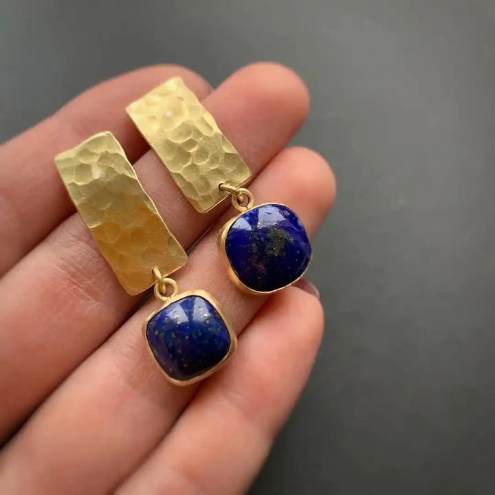 Bohemian Lapis Lazuli Square Drop Earrings