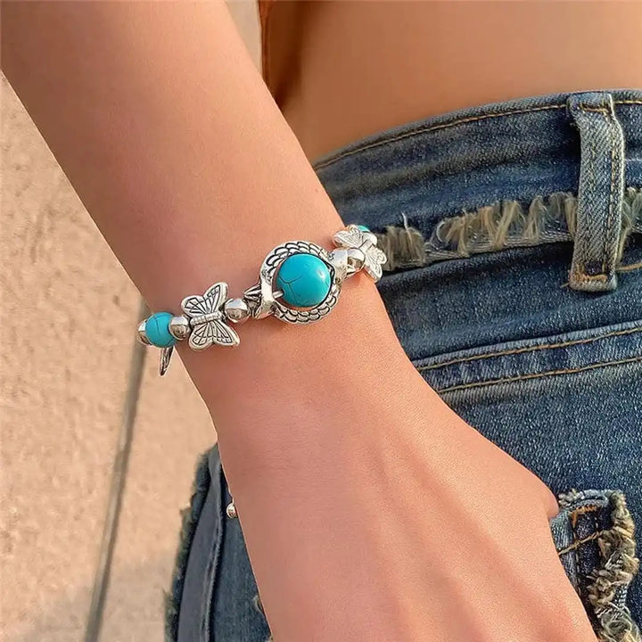 Aqua Vintage Silver Turquoise Bracelet